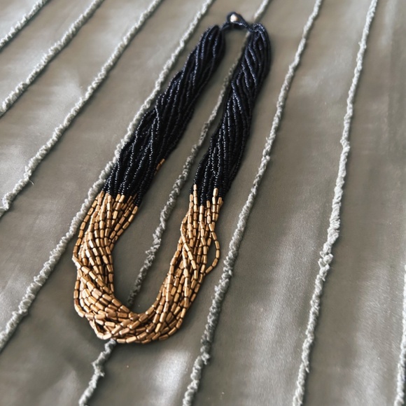 Aid Through Trade Fair Trade Black and Gold Beaded Hema Necklace - Picture 2 of 6